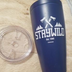 Camping STAY WILD Stainless Steel tumbler, 8" tall, blue